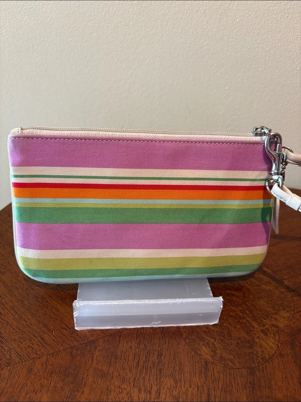 Coach Hampton wristlet clutch Multicolor Striped violet green / white leather